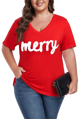 Image of ForHailey Women's Plus Size Short Sleeve Tee Shirt V Neck Basic Ladies Loose Fit T Shirt 1X-5X