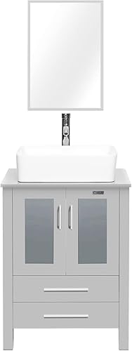 Miniatura 37 de eclife Tocador de Baño Moderno de 24" Combo de Lavabo con Gabinete Independiente con Puerta de Cierre Suave, Lavabo Cuadrado de Cerámica Blanca Tipo