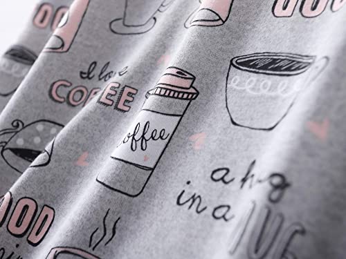 PNAEONG Women's Nightgowns Short Sleeves Cotton Sleepwear Print Sleep Shirt XTSY108-Coffee-L Large - Thumbnail 7