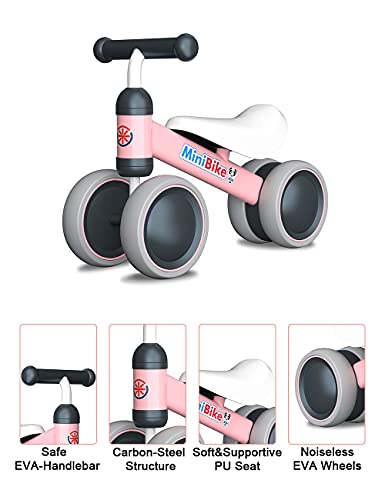 Ancaixin Baby Balance Bikes 10-24 Month Toddler Walker | Riding Toys for 1 Year Old Boys Girls | No Pedal Infant 4 Wheels Kids Bicycle | Best First Birthday Gift New Year Holiday Pink - Thumbnail 3