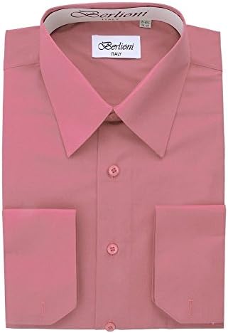 Berlioni Men's Long Sleeve Dress Shirts | Solid Colors & Convertible Classic French Cuffs | Roomiest Fit Button Up Dress Shirt | Cotton & Polyester Machine Washable Available Rose