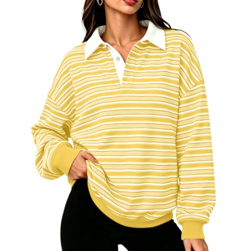 Womens Striped Long Sleeve Shirt Dressy Casual Polo Shirt Fall Outfits 2026 | Loose Fit, Office, Lightweight, Workout, Business, Holiday, Vacation, Work Blouses, Travel Outfits, Fashion Clothing 2026 - image 1