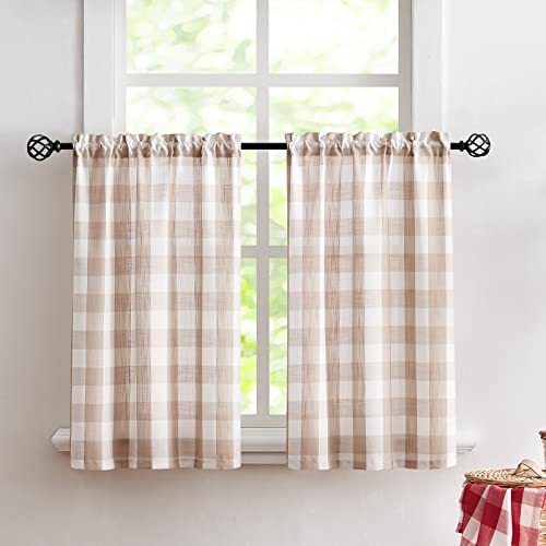 Treatmentex Buffalo Plaid Kitchen Curtains 36inch Taupe Tier Curtain Set for Laundry Basement Small Window Curtain Panels Caf Curtains 27 w x 36 l 2pcs