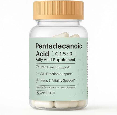 Pentadecanoic Acid C15:0 Fatty Acid Supplement - 3X Omega 3 Fish Oil Healthy Aging Supplement for Gut Health Liver Support 90 Vegan Capsules