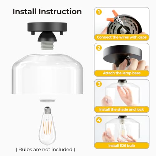 LACCEN Semi Flush Mount Ceiling Light - Clear Glass Pendant Lamp Shade, Matte Black Finish, Modern Farmhouse Light Fixture for Hallway Corridor Kitchen Entryway Bedroom, Bulb Not Included by LACCEN - Used condition - Image 4
