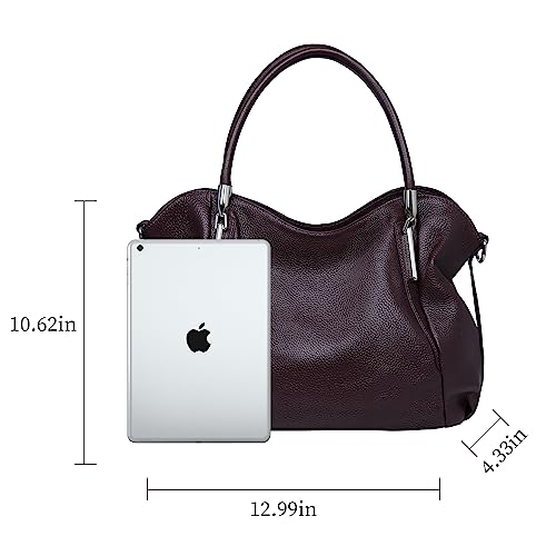 Image of HESHE Leather Shoulder Purses for Women Tote Handbags Satchel Hobo Handbag | Designer Genuine Leather Travel Top Handle Work Bag Ladies Crossbody Purses Adjustable Straps Large Capacity Zippered Closure