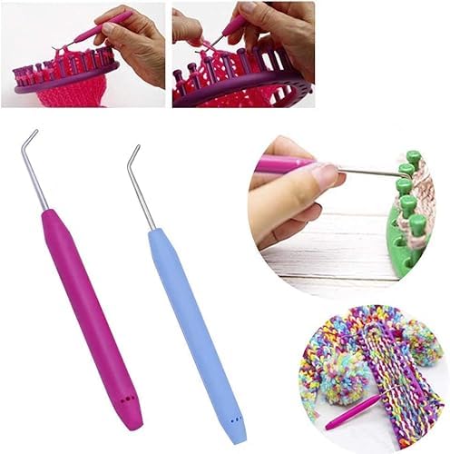 2pcs Pink and Blue Knitting Loom Hook Set,Knitting Loom Hook Crochet Hook for Knifty Knitter Knitting Loom Hook Tool with Rubber Handle Knitting Tools,Crochet Hooks