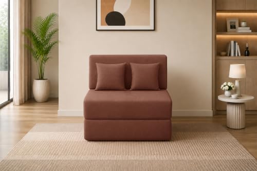 Image of Los Angeles Foldable One Seater Sofa Cum Bed, Sofa Bed 3 X 6 Feet Jute Fabric Washable Cover- Including Two Cushion Perfect for Living Room & Office, Guest Room - Brown Color