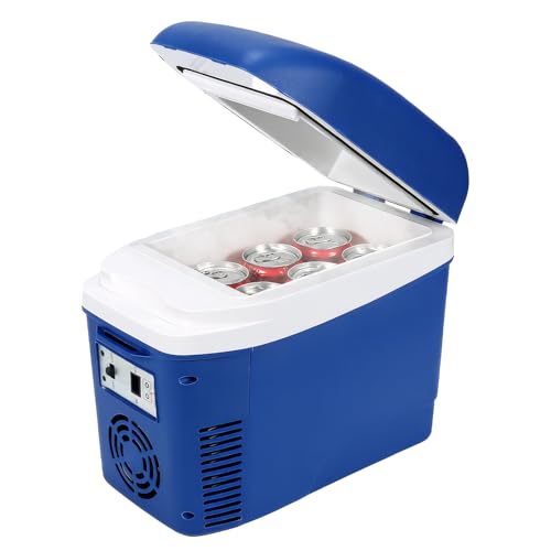 Iceblue Mini Fridge, 7 Liter /9 Cans Skincare Fridge with Belt, AC Plug & 12V Car Charger Dual-use Small Refrigerator, Compact & Portable Refrigerator for Car, Dorm, Travel, Picnic, Gift - Blue