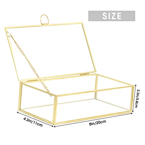 Vevitts 8" Copper Golden Vintage Glass Lidded Box, Large Decorative Jewelry Keepsake Display Clear Glass Box, Rings Bracelet Golden Organizer #TOP1