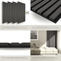 tectake® Akustikpaneele mit Echtholzfurnier, effektiver Schallschutz, 4er Set, MDF, Schallabsorber, Schalldämmung, Akustikplatten, Schallschutzplatten, Raumakustik - Eiche schwarz – Ansicht 4