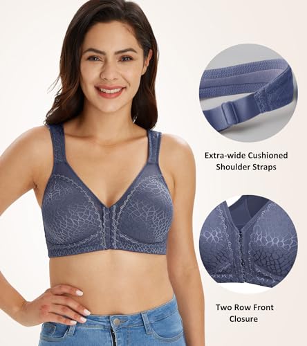 Image of Lemorosy Women's Plus Size Full Coverage Front Closure Posture Back Unpadded Wireless Double Support Minimizer Bra
