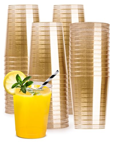 LAOYE 55 Pcs Gobelets en Plastique à Paillettes Dorées 300ml Verre Scintillant d'Or Reutilisable - Gobelet Anniversaire Verre Mariage Tasses à Dessert pour Party Bridal Shower