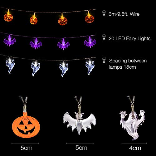 Aostar Set Of 3 Halloween Lights (20 Leds Orange Pumpkins, Purple Bats, White Ghosts), Battery Operated String Lights For Halloween Decorations Outdoor & Indoor #TOP3
