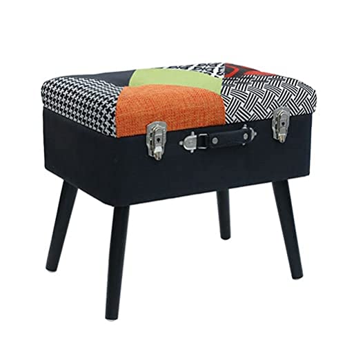 HOME DECO FACTORY HD6508 Tabouret Coffre Valise Patchwork, Textile-Polyester MDF Bois-Pin Rembourrage-Autre, Multicouleur, 50 x 35 x 46 cm