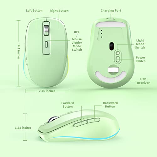 CIDOO Built-in Jiggler Mover 2.4G Wireless Rechargeable Mouse, Undetectable Automatic Mouse Mover, Keep Computer Awake Mouse with LED Lighting & USB Receiver for Computer/Laptop/Desktop, Green - Image 4