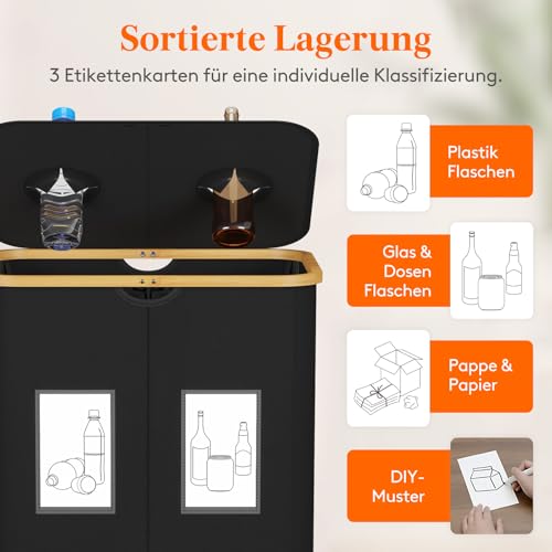 Lifewit 150L Pfandflaschen Sammelbehälter, Flaschen Organizer mit Deckel, Flaschensammler Leergut 2 Fächer, Pfandflaschen Aufbewahrung, Pfandflaschen Behälter für Kunststoff, Glasflaschen, Schwarz