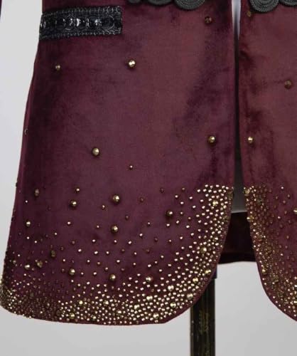 Men's Luxury Velvet Blazer Burgundy with Gold Rhinestones Shawl Lapel Dual Vents2