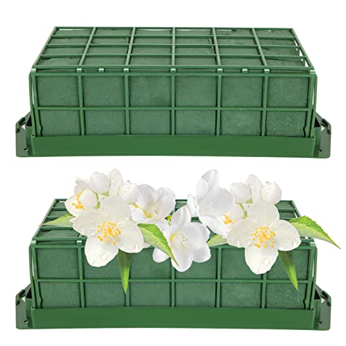 AKOLAFE 2PCS Floral Foam Blocks Floral Foam Cage for Artificial Flowers Dry Florist Foam Bricks with Protective Holder, Flower Arranging Foam for Wedding Party, Home Garden Decoration