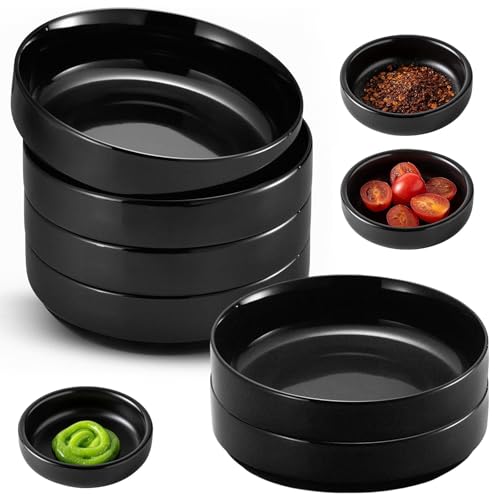Dip Schälchen Set, 6 Stück Rund Mini Schüssel für Sojasauce, Dips, Saucen, Gewürze, Snacks, Nuss - 8,7cm x 2,5cm (Matt Schwarz)