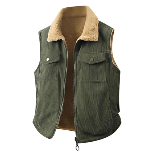 Men's Lightweight corduroy Fleece Vest Sleeveless Zip Up Warm Jacket Casual Fashion Outerwear Vests With Pockets
