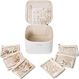 NEGREW Travel Jewelry Box with 6 Pouches, Leather Jewelry Organizer Case for Women Girl for Necklace Earring Bracelet Ring, Jewelry Holder Organizer Box,Wedding Birthday Gift Idea
