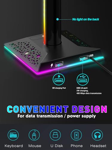 VCOM RGB Headphone Stand with 10 Light Modes, Gaming Controller Holder with 2 USB Ports, PC Gaming Accessories for Desk, Universal Organizer Headpsets/Xbox PS5 Controller Stand Gamer gifts - Image 5