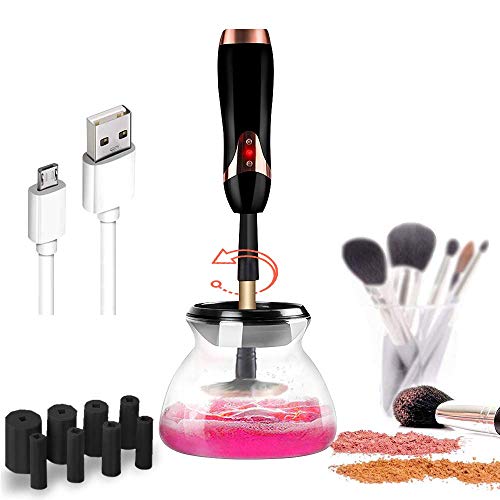 Makeup Brush Cleaner, Number-one Beauty Electric Brush Cleaner Machine with USB Rechargeable 2 Level Intensity Adjustments 8 Collars 360 Degree Rotation Cleaner & Dryer Makeup Brushes Cleaning Tool