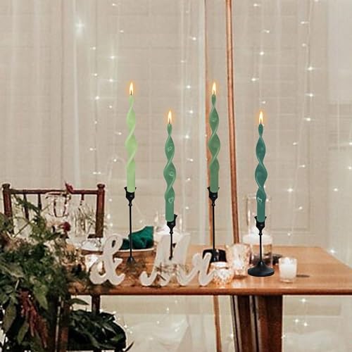 Image of Unscented Gradient Green Spiral Taper Candle Smokeless Taper Candlesticks Handmade 10 Inch Long Twisted Candles for Wedding Home Decor Holiday Gifts