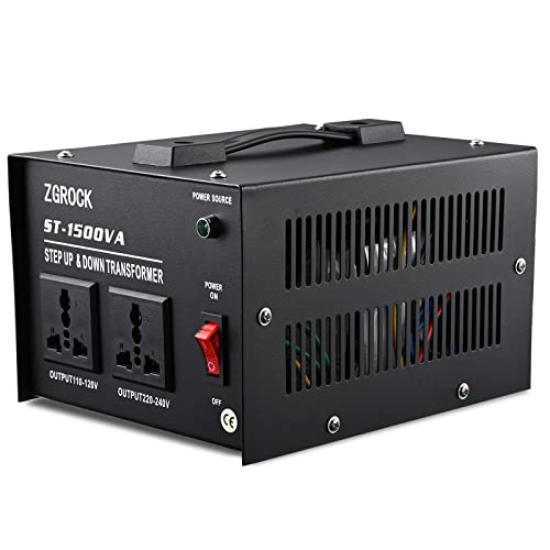 ZGROCK 1500W Voltage Converter Transformer Heavy Duty Step Up/Down- 110 / 220V- Circuit Breaker...
