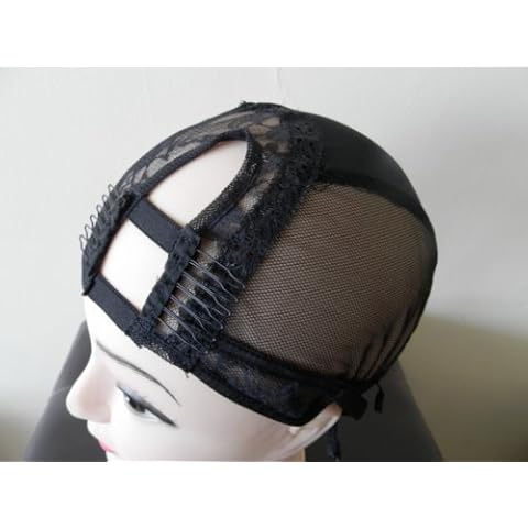 Combs attached Large Black Right U-Part Wig Base with Adjustable Strap. Different stretchy nets for natural look. upart. u part. weaving cap. net. lace Cover