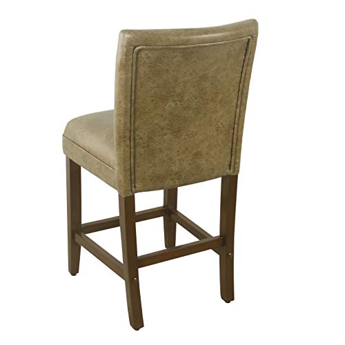 Homepop By Kinfine Fabric Upholstered Parsons Leatherette Counter Height Barstool Chair - 24-Inch, Distressed Brown Faux Leather #TOP2