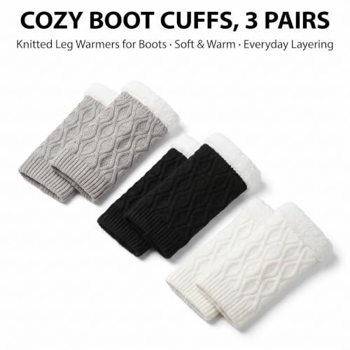 Image of Tipi Toe Women's 3 Pairs Boot Cuffs - Knitted Short Leg Warmers for Boots, Cozy Winter Layering Socks