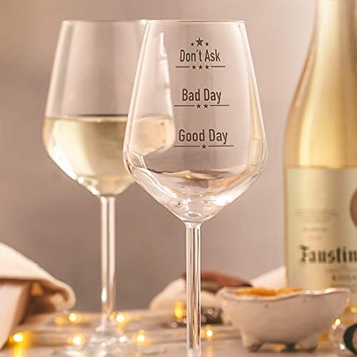 FLOW Barware Good Day, Bad Day, Dont Ask Wine Glass | 350ml Fun Novelty Wine Glass | Gift for Wine Lovers, Mother's Day | Fun Printed Wine Glass for Red White Or Rose Wine Glasses