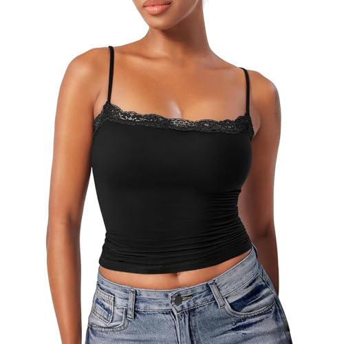 Laquieio Lace Top Double Lined Sexy Tank Top Spaghetti Strap Club Shirt Square Neck Sexy Vest Mujer Manga Larga (Black, M) Laquieio Lace Top Double Lined Sexy Tank Top Spaghetti Strap Club Shirt Square Neck Sexy Vest Mujer Manga Larga (Black, M)