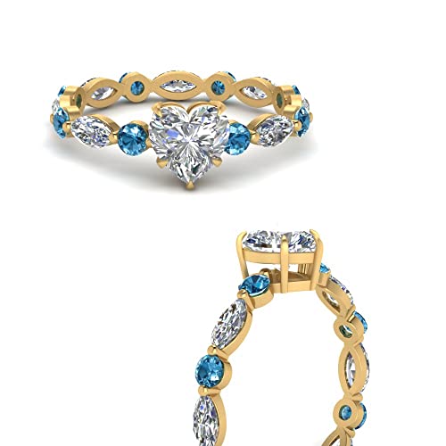 Image of 55Carat Choose Your Gemstone Marquise and Round Eternity Ring Yellow Gold Plated Heart Shape Side Stone Engagement Rings Lightweight Office Wear Everyday Gift Jewelry US Size 4 to 12