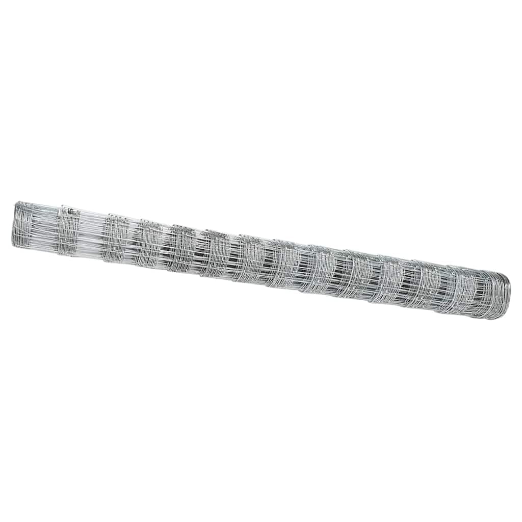 Galvanised Field Fence Roll Silver 50 x 1.4 m Outdoor Garden Livestock Barrier Durable Steel Wire Mesh for Terrace Patio Agricultural Use Rectangular Design Easy Installation