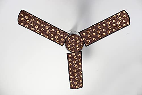 Image of Stylista Waterproof & Dustproof Three Blade Ceiling Fan Cover with attachable Enclosure Set of 5 Fan Covers Frieze Pattern Brown