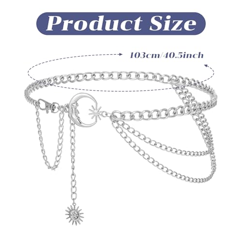 Layer Metal Chain Belt Moon Sun Belly Belt Body Chain Fashion Link Belts Skinny Dress Waist-Chain for Women (Silver)2