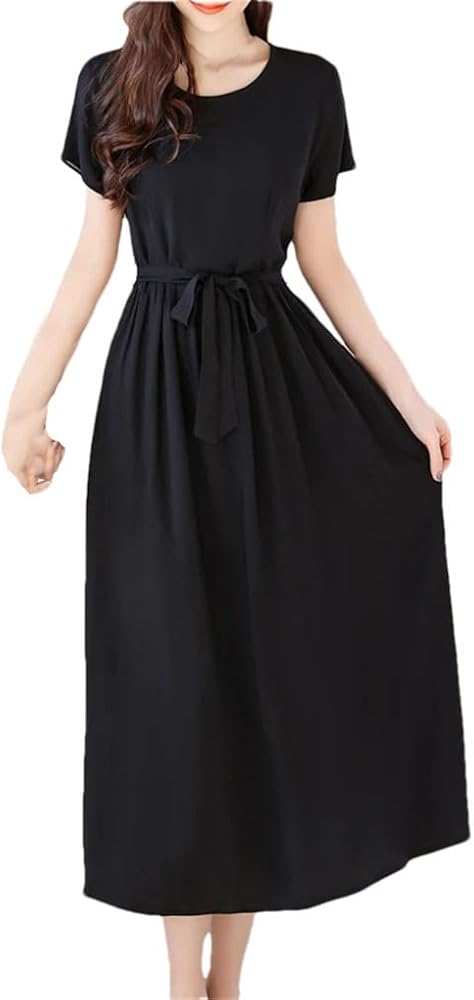 white christmas dresses PRETTYGARDEN Women's Casual Midi Dresses Square Neck Short Sleeve Smoc