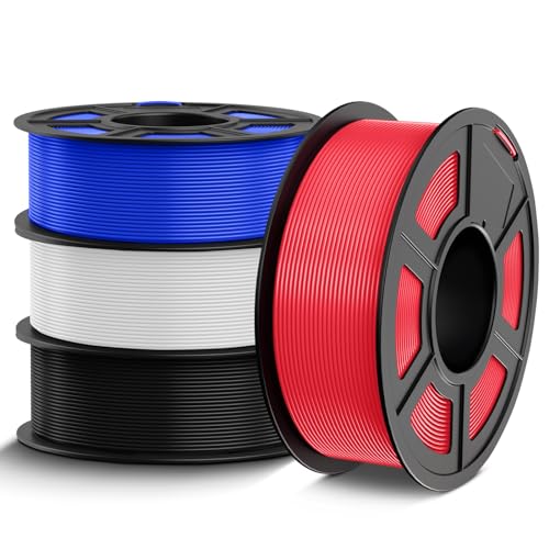 Image of TECBEARS PETG Filament 1.75mm, 4-Color Bundle - Strong & Accurate, 4 * 1KG (1320M), White, Blue, Red, Black