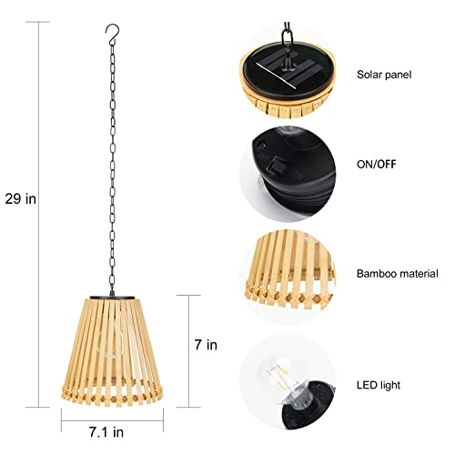 Livinlarge Bamboo Lantern Outdoor Waterproof Solar Chandelier, Rattan Decorative Lights For Farmhouse And Porch, Handmade Bamboo Woven Hanging Pendant Lamp, Nordic And Boho Style. #TOP6