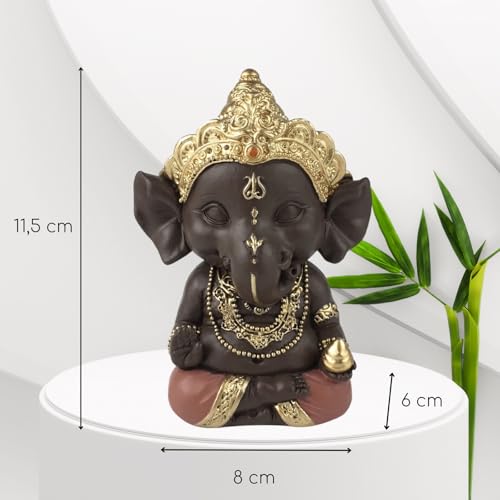 Estatuilla Ganesh 3 – Decoración Zen y Feng Shui – para Crear un Ambiente Relajante y Espiritual – Idea de Regalo – Altura: 11,5 cm – Color: Verde y marrón – Zen'Light - imagen 4