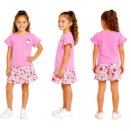 Image of Hello Kitty Girls Skort Set - 2 Piece Graphic Crewneck Top and Short Skort Cute Outfit Set (Sizes: 2T-12)