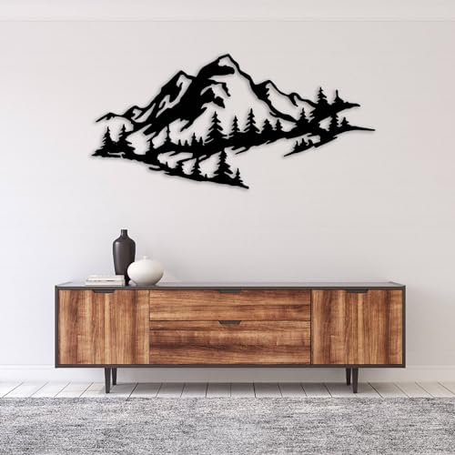 METALPLEX matte black mountain range silhouette spanning 47 inches wide — statement piece for a long wall