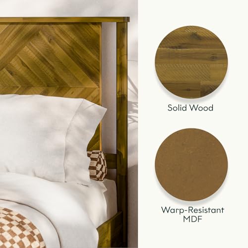 Image of Bme Ethan Solid Wood King Bed Frame with Diamond Headboard - Rustic & Mid-century Modern - Acacia Wood Platform Bed - Compatible with All Mattresses - No Box Spring Needed - Rustic Brown