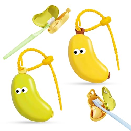 Sztqqing Confezione da 2 custodie per spazzolini da denti a banana, con dispenser per dentifricio, custodia da viaggio per spazzolini elettrici e manuali, portatile, per viaggi, casa, attività