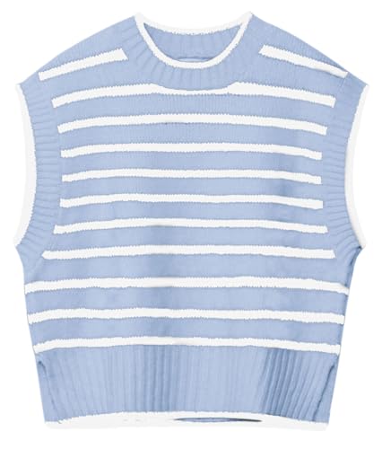 Lueluoye Sweater Vest for Women 2024 Crew Neck Cap Sleeve Tops Striped Knit Tank Top S-2XL