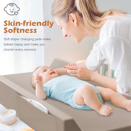 JVEOO Vegan Leather Baby Changing Pad, Waterproof & Wipeable Soft Diaper Changing Mat 32“ x 16.6\" Comfortable Infant Changing Station for Dresser & Table