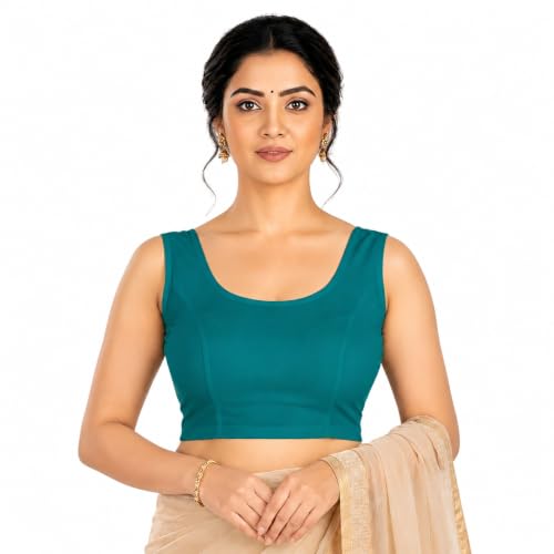 Image of Abhi Readymade Saree Blouse for Women- Sleeveless, Round Neck, Regular-fit, Stretchable, Pull-on Style Blouse